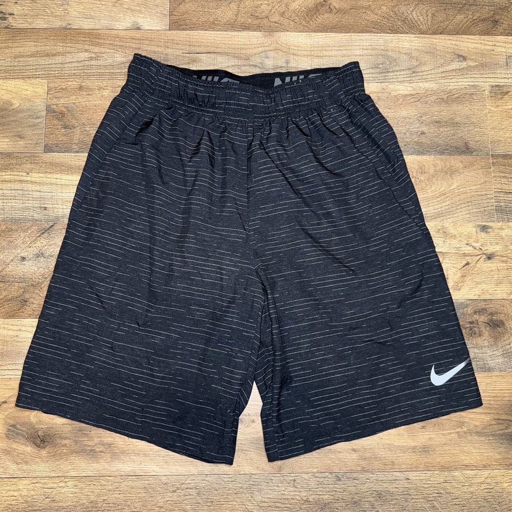 NIKE Dri Fit S Athletic Shorts Black Pattern Elastic Drawstring Waist Men's Gym